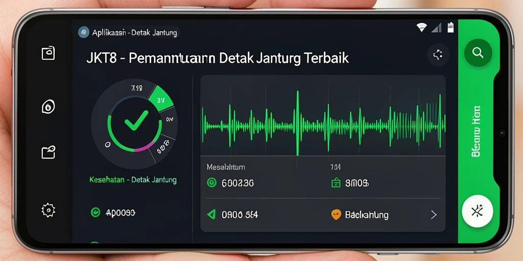 Screenshot antarmuka aplikasi JKT8 menunjukkan fitur detak jantung yang mudah digunakan.
