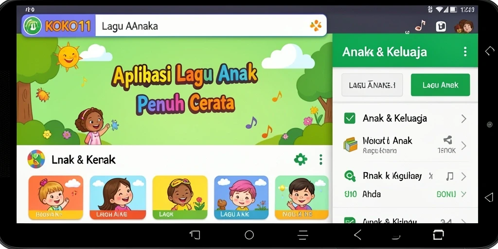Tampilan antarmuka KOKO11 yang ramah anak dengan berbagai pilihan lagu.