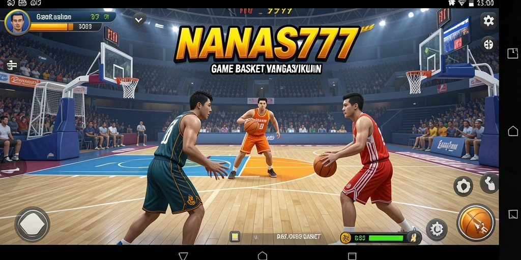 Antarmuka game NANAS777 menampilkan aksi basket yang dinamis.