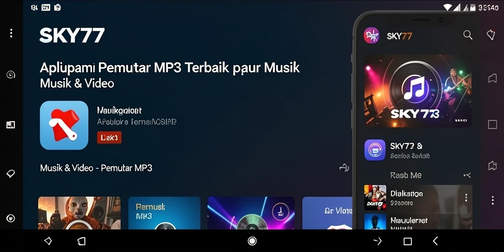 Antarmuka pengguna aplikasi Pemutar MP3 SKY77 yang menarik dan intuitif.